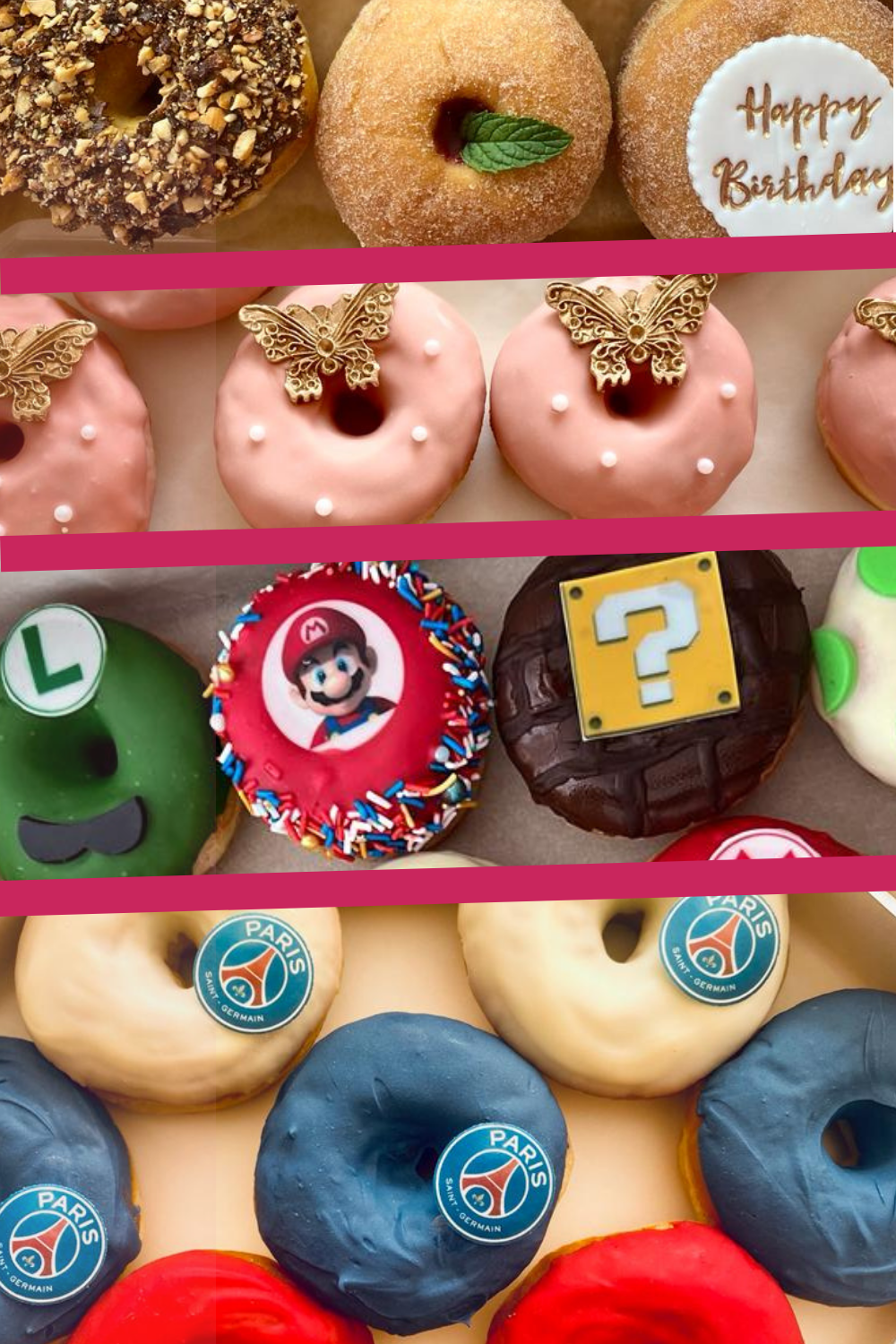 Donuts personnalisés logo, happy birthday et papillon